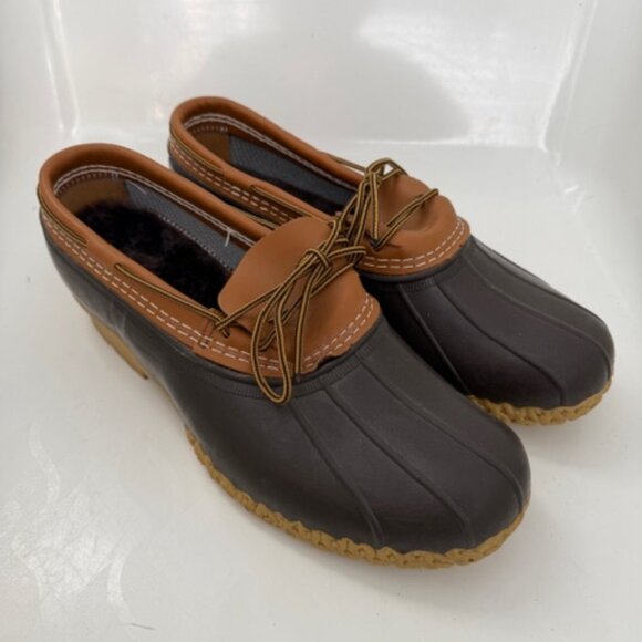 LL Bean Original Bean Boots Rubber Duck Mocs Brown and Tan Leather Sz 13W - Picture 2 of 14